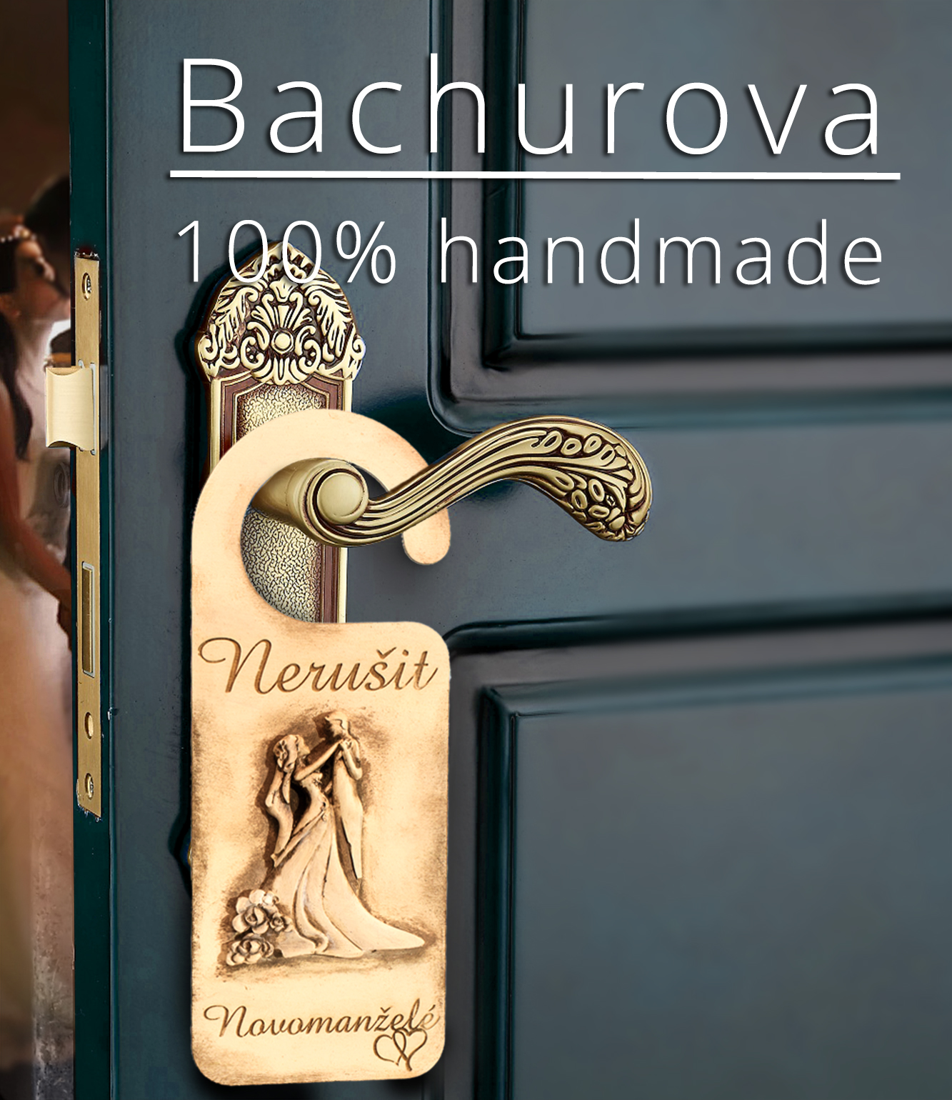 Svatební visačka na kliku dveří