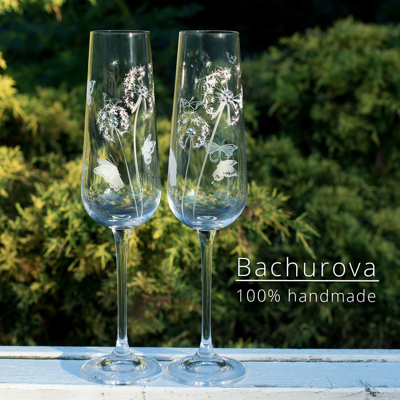 Svatební skleničky_pampelišky s kamínky