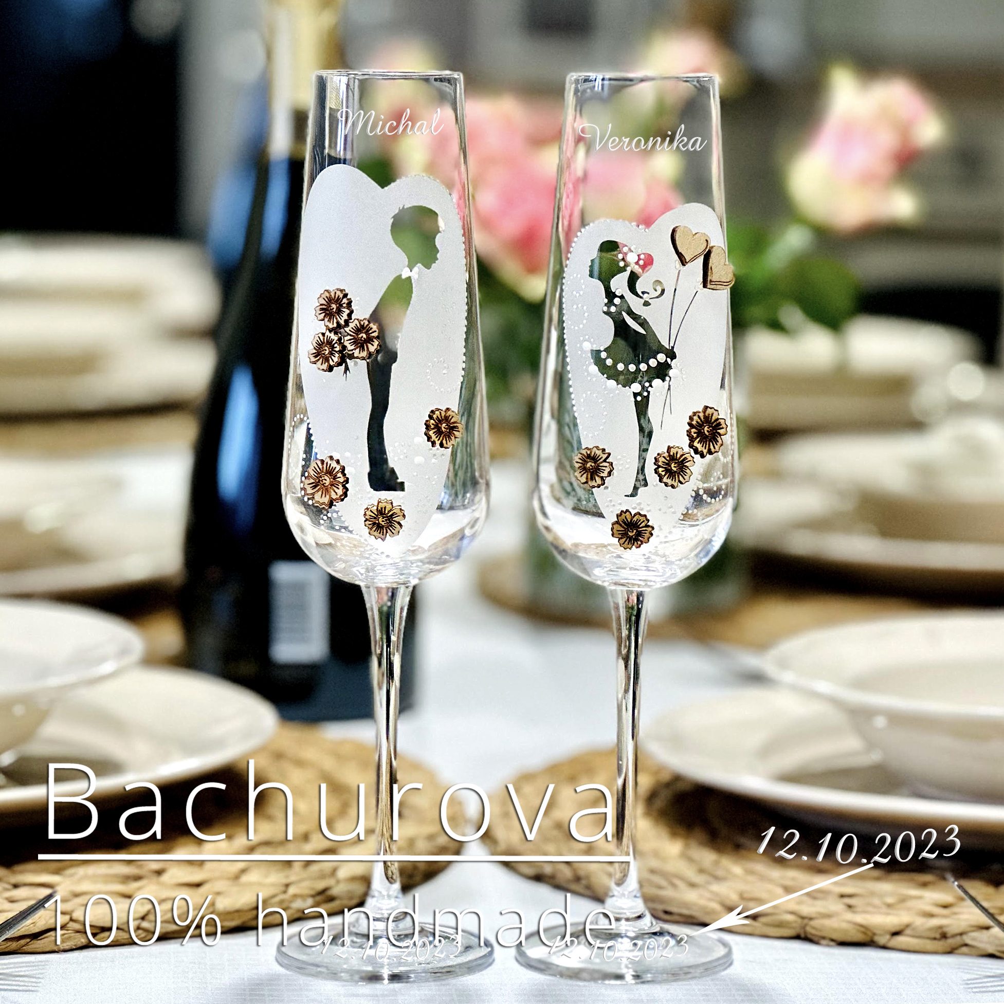 Svatební skleničky_dřevěný dekor