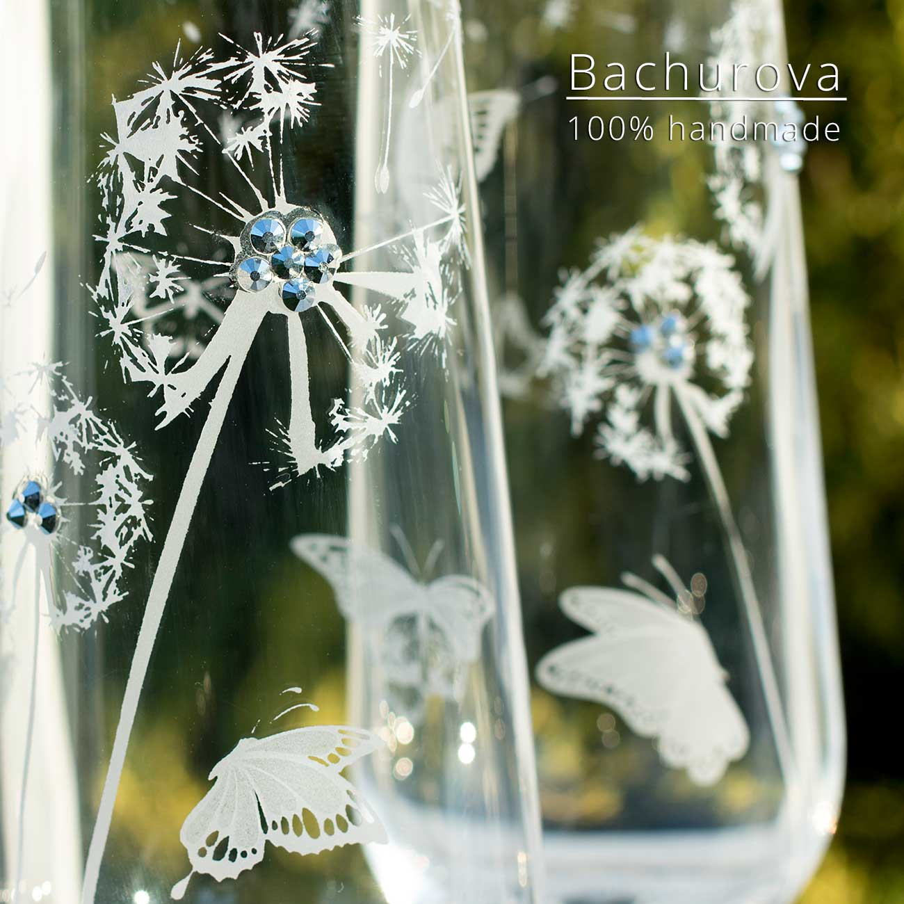 Svatební skleničky_pampelišky s kamínky