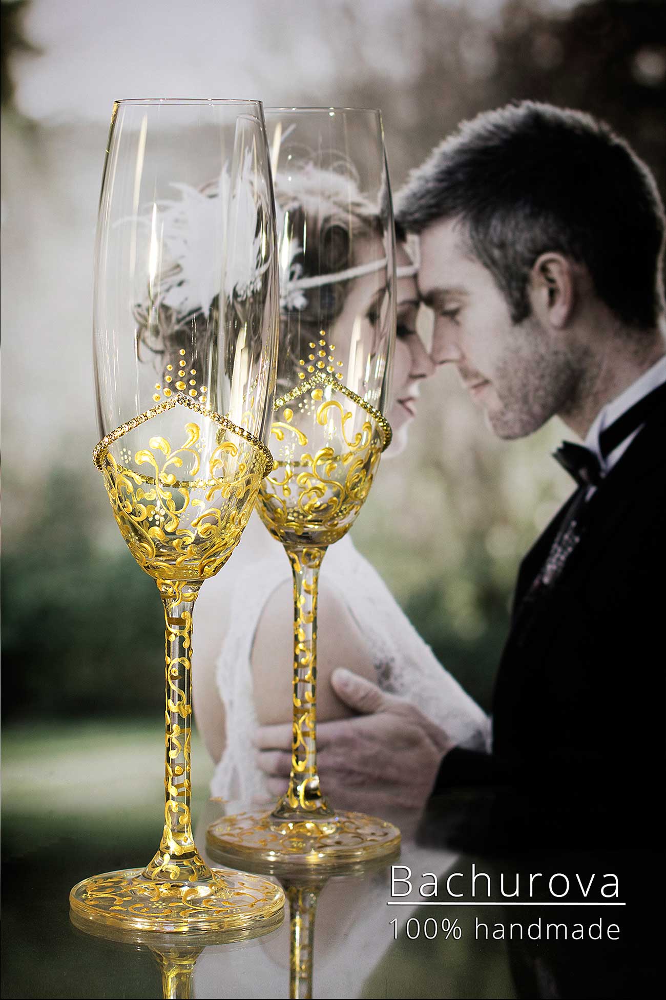 Svatební skleničky_zlatá krajka