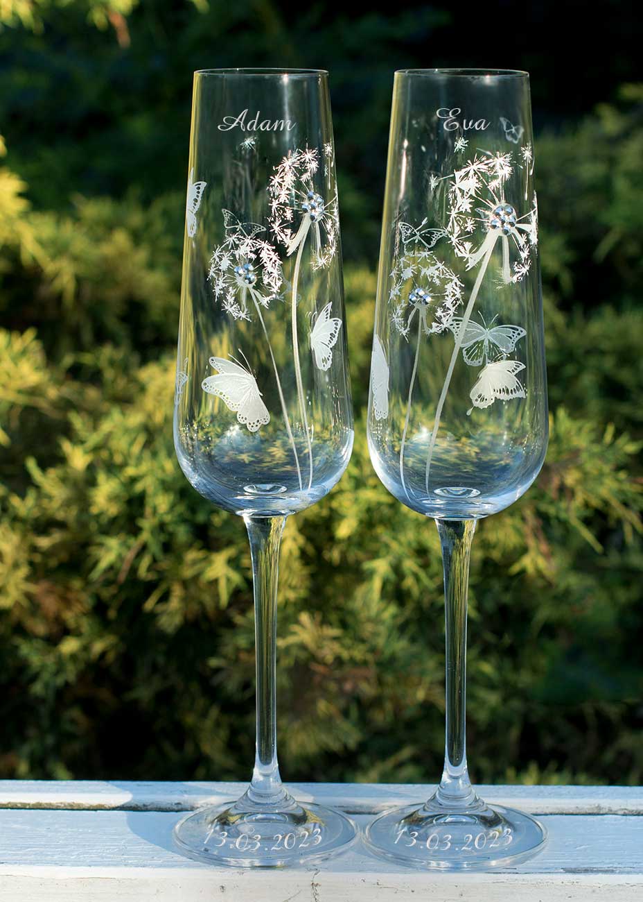 Svatební skleničky_pampelišky s kamínky