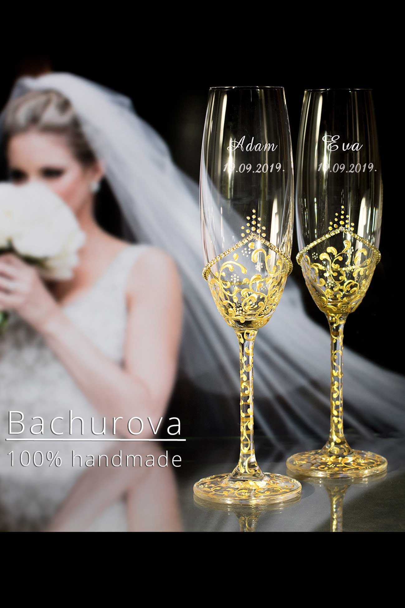 Svatební skleničky_zlatá krajka